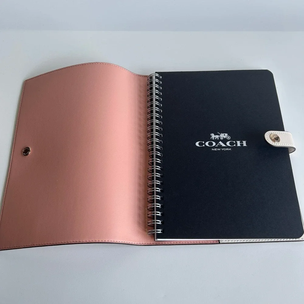 Coach Notebook Signature Canvas Floral Print Khaki Pink Leather Cover CA058